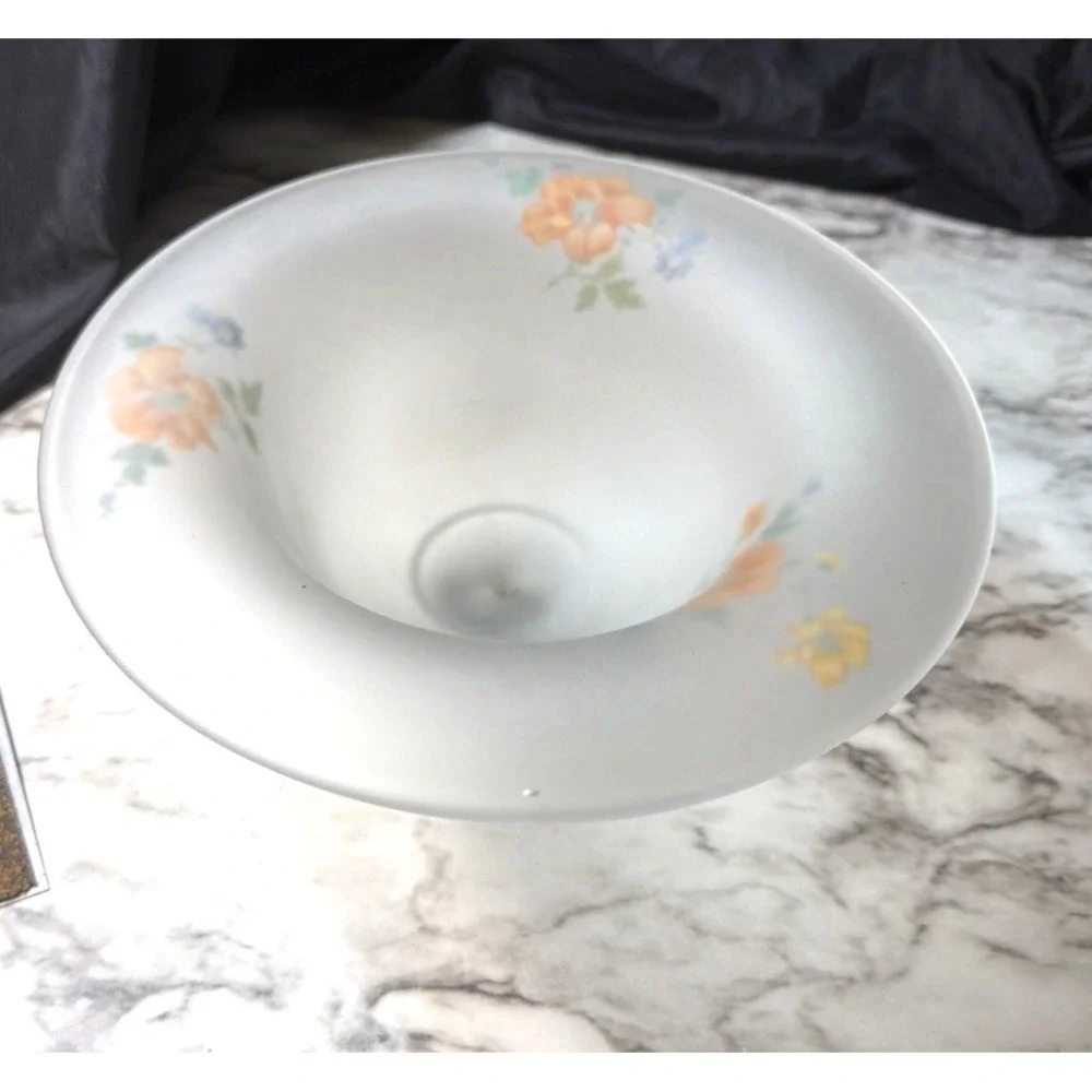 FROSTED SATIN GLASS PEDESTAL CANDY/CENTER BOWL‎ WITH HANDPAINTED FLOWERS (2797)
